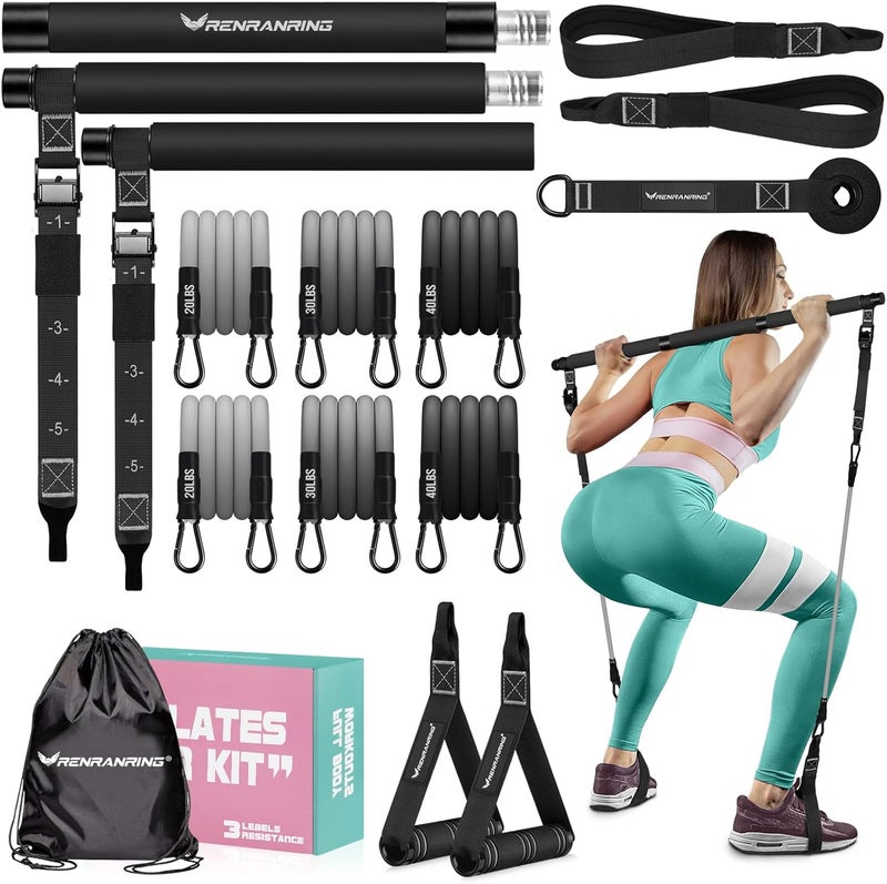 RENRANRING Pilates Bar Kit with Resistance Bands, Multifunctional Pilates Bar for Women & Men with Heavy-Duty Metal Adjustment Buckle, Pilates Home Equipment for Full BodyWorkouts - Image 1